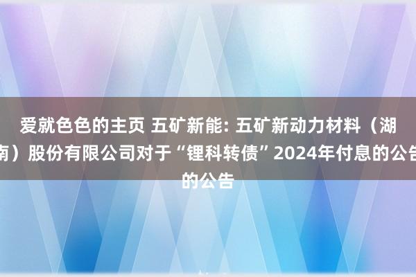 爱就色色的主页 五矿新能: 五矿新动力材料（湖南）股份有限公司对于“锂科转债”2024年付息的公告