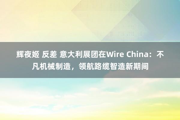 辉夜姬 反差 意大利展团在Wire China：不凡机械制造，领航路缆智造新期间