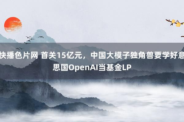 快播色片网 首关15亿元，中国大模子独角兽要学好意思国OpenAI当基金LP