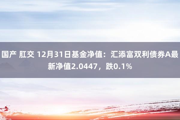 国产 肛交 12月31日基金净值：汇添富双利债券A最新净值2.0447，跌0.1%